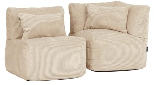 Icon Noa Cord Sitzsack und Sessel mit Füllung, Modular Sofa, Beige