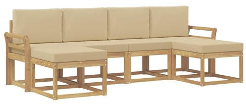 vidaXL Outdoor-Sofagarnitur mit Kissen 6 pcs Weiß und Beige Polyester, Modernes, wetterfestes Sofa-Set für draußen, stylische Gartenmöbel, minimalistische Lounge für Coole Entspannung im Garten