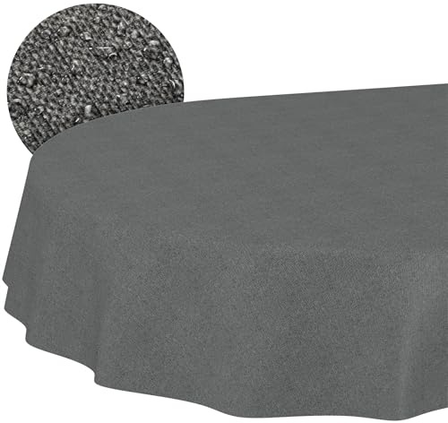ANRO Tischdecke abwaschbar Dunkelgrau Leinenoptik oval 200x140 cm | ideal für Garten, Terrasse & Esszimmer – Gartentischdecke wetterfest – Tischwäsche aus beschichtetem Stoff