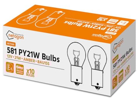 Netagon 10 x 581 Amber Orange 12V 21W PY21W Bayonet Indicator Bulbs Off Set Pins Car Bulbs BAU15S - Pack of 10