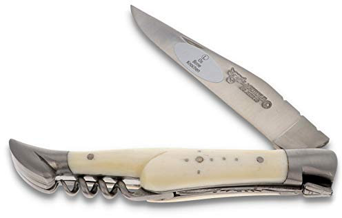 Laguiole en Aubrac Taschenmesser L0311OSIS 11 cm, Klinge 9 cm matt, Korkenzieher, Backen matt, Griffschalen Knochen