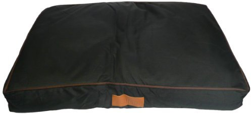 Ellie-Bo Hundebett für Innen, Matratze weich und waschbar, Bezug: wasserfestes Oxford-Gewebe, Füllung: Polyesterfaser, für 76-cm-Hundekäfig, Größe M: 71 x 48 x 10 cm, in Schwarz mit braunen Paspeln