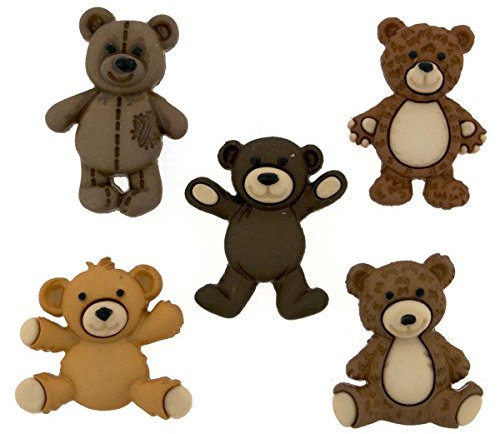 Jesse James Dress It Up Teddybärchen Knopf, Kunststoff, braun, 10x7.5x2 cm, 5-Einheiten