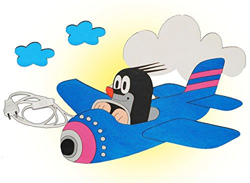 alles-meine.de GmbH Wandlampe aus Holz - der kleine Maulwurf - Pauli - im Flugzeug - Lampe mit Schalter für Kinder - Kinderzimmer Kinderlampe Wandleuchte mit Stecker/Nachtlicht..