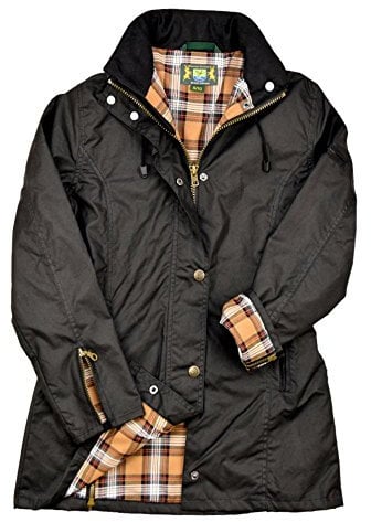 Romneys Damen-Wachsjacke New Ashdown - Robuste Wind- und wasserdichte, tailliert geschnittene Regenjacke inklusive Kapuze (schwarz, XXL)