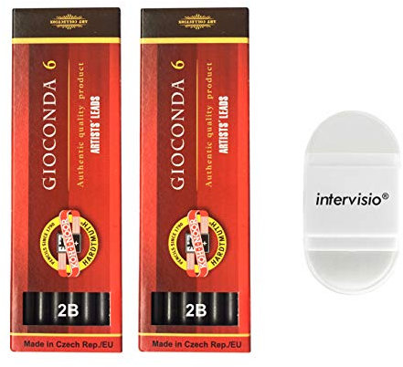 Koh-I-Noor Minen 5,6mm 2B K4865 für Druckbleistift 120 mm Länge 2 Set + intervisio Anspitzer/Radiergummi - Bundle