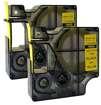 NEOUZA 18052 S0718270 Kompatibel für DYMO Rhino IND Pro Industrial Schrumpfschlauch-Kabeletiketten Etikett Tube Länge 1.5m Schwarz auf Gelb 6mm (2PK) EINWEG