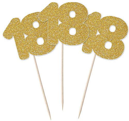 Number 18 Cupcake Toppers - 12pk (Gold Glitter)