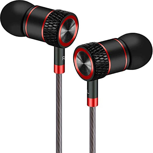 GAMURRY Auriculares, Auriculares con Cables y Botón, Micrófono Incorporado, Aislamiento de Ruido y Sonido Estéreo(Negro y Rojo)