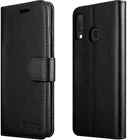 iCatchy for Samsung Galaxy A20e Case Wallet Book [Stand View] Card Case Cover Magnetic Closure [Kickstand] Leather Folio Case Compatible with Samsung Galaxy A20E Phone Cover (Black)