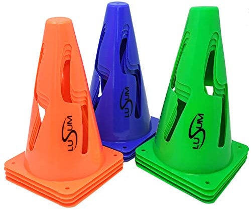 Lusum 9 Inch Football Training Safety Marker Cones 12-Pack - Flexible Traffic Cones - Collapsible for Kids Sports Drills - Kid Sport/Football Training Equipment