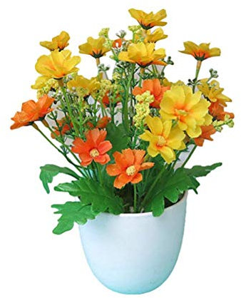 SuperglockT Kunstblumen im Topf Kunstliche Orchidee Seidenblumen Kunstbonsai Baum Kunstbaum Mini Kunstpflanzen Zimmerpflanzen Hochzeit Deko (Rot mit Orange)