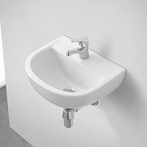 Lavabo Bagno sospeso in Ceramica Bianca Lucida, L. 38 x P. 30 cm, Completo di Kit di Fissaggio