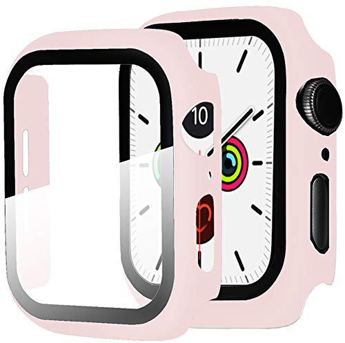 Miimall Funda Compatible con Apple Watch Series 5/4 40mm Carcasa Protector Cristal,2 en 1 PC Case Vidrio Templado Alta Sensibilidad Protector Pantalla para iWatch Series 5/4 40mm - Rosado