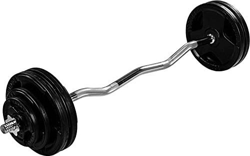 MOVIT SZ Curlset PRO, Curlstange mit Gummierten Gusseisen Hantelscheiben, 26/35/65,5 kg, Schadstoffgeprüft, Verchromt & Gerändelt, SZ-Stange, Hantelstange, Hantelset, 35 kg Sternverschluss