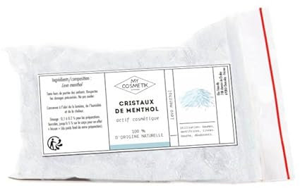 MY COSMETIK - Cristales de mentol - Puro, 100% Levomentol (L-mentol) - Ingrediente activo cosmético 100% natural - Fabricado en Francia - 20 g