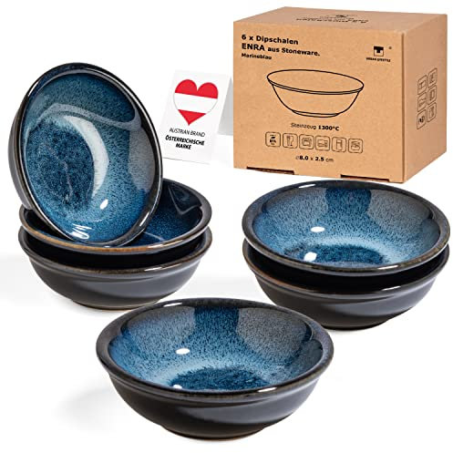 6 tazones para salsa Enra, hechos a mano en cerámica fina (azul marino). Tazones de sushi, tazones de especias, tazones de salsa, cuencos aperitivos, aperitivos menaje, bol salsa, plato aperitivos