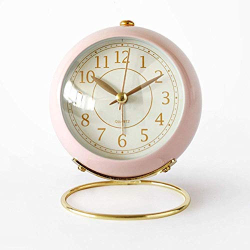 Réveil Matin Silencieux Sans Tic-tac, Horloge de Chevet Non-Ticking Avec Veilleuse, Rétro, Mouvement à Quartz, à Piles, pour Chambre à Coucher (Rose)