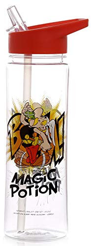 Puckator Asterix le Gaul Magic Potion Wiederverwendbare Wasserflasche aus PVC, BPA-frei, umgedrehter Strohhalm, mehrfarbig, 550 ml, Lizenz für Schule, Fitnessstudio, Sport, Camping, Reisen, Höhe 23 cm