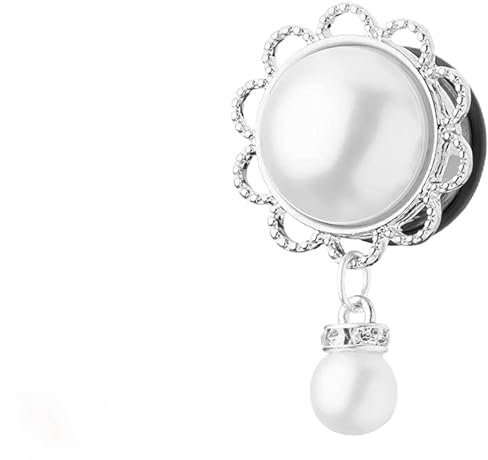 XINHE 2 Stücke Flesh Tunnel Ohr Piercing Plug Ohrpiercing Single Flared Ear Edelstahl Blume mit Perle Strass Kristall Anhänger Silber Weiß,00g(10mm)