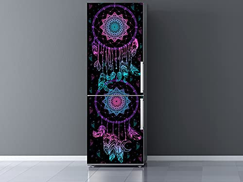 Oedim Vinilo Frigorífico Atrapasueños en Fondo Negro, Vinilo Decorativo para neveras, decoración para cocinas, Pegatina Nevera