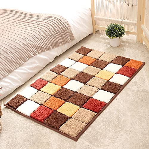 ZZDXL Badezimmerteppich Braun Kariert Duschvorleger rutschfest Badematte Saugfähig Badvorleger Gross Badteppich Mikrofaser Badteppiche Maschinenwaschbar 40X60cm