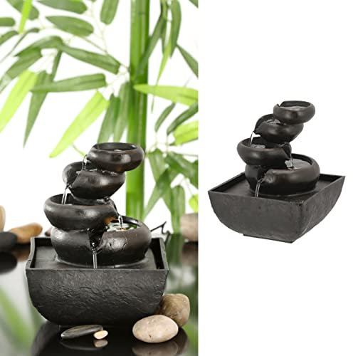 Zimmerbrunnen mit Beleuchtung │13,3x16cm LED warmweiß Steinoptik │Feng Shui Design │Springbrunnen mit Pumpe (1 x LED Brunnen Design8)