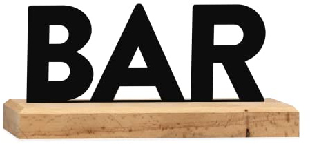 Rerum & Consilium BAR Schriftzug aus Holz und Metall | 17,5 x 7,5 cm | Hochwertige Bar-Dekoration, Theken Deko, Bar Schriftzug