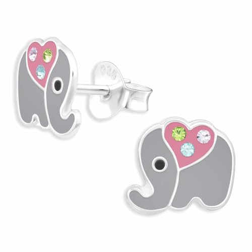 Monkimau Glitzer Elefanten Ohrstecker Ohrringe aus 925 Silber Schmuck Silberohrringe Medizinisch für Kinder Mädchen Damen Frauen