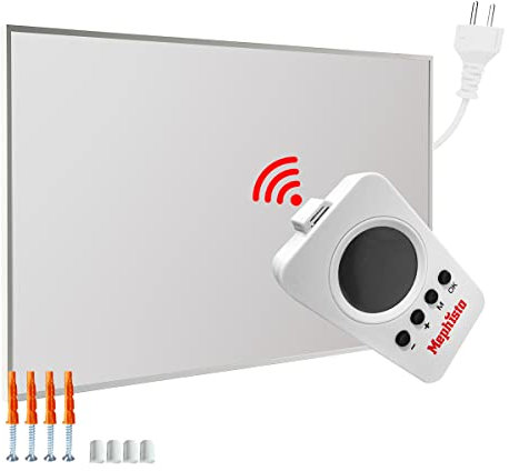 Mephisto Calefacción por infrarrojos para pared o techo, bajo consumo, incluye mando a distancia y termostato, control por aplicación WiFi, 300 – 1200 W, potencia en vatios: 600 W, accesorios: incluye