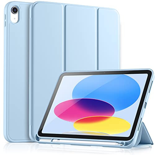 Vobafe Hülle Kompatibel mit iPad A16 11/10 Generation (Modell 2025/2022, 10,9/11 Zoll), Flexible TPU Rückseite, stoßfeste Schutzhülle mit stifthalter, Auto Schlafen/Wachen, Hell Blau