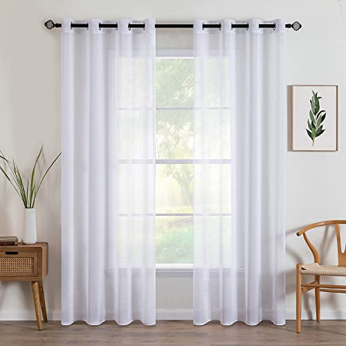 MIULEE Voile Vorhang mit Ösen transparent 140x290 cm 2er Set Weiß | Transparente leichte Voile Gardine als Ösenschal für Wohnzimmer und Schlafzimmer, lichtdurchlässig, luftig, dekorativ
