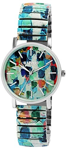 Raptor Colorful Edition Damen-Uhr Zugband Edelstahl Motiv Bunt Print Analog Quarz (hellblau/dunkelblau)