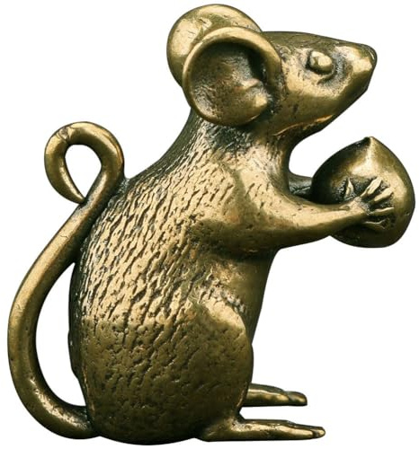 HOMSFOU Retro Mouse Figurine Small Desk Ornament Delicate Mouse Craft Adornment for Office Home Decor Feng Shui Animal Statue Set of 2
