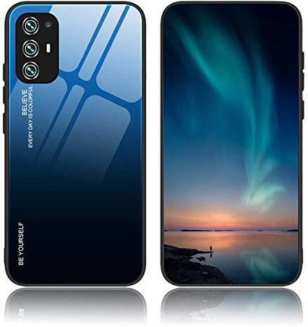 BORYA Coque pour Oppo A94 5G, Très Mince Souple Antichoc Soyeux Silicone TPU Bumper Housse, Élégant Premium Coloré Pente Verre Trempé Étui, Bleu Dégradé