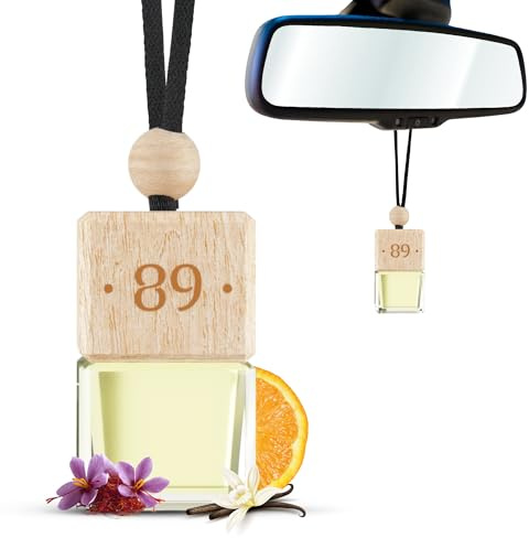 Aromatic •89• Auto Glas-Lufterfrischer zum Aufhängen - Safran, Jasmin & Orange Hängender Diffusor – Lang anhaltender Autoduft gegen Gerüche – Premium Duftbaum für Auto, Büro, Zuhause
