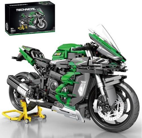 Technik Motorrad Bausteine für Kawasaki H2 SX SE, 2088 Teile 1:5 Klemmbausteine Technik Supermotorrad, Technik Rennen Motorrad Konstruktionsspielzeug, Geschenk für Erwachsene und Kinder Weihnachten