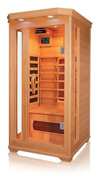 PureHaven Infrarotkabine 90x90x190 cm aus Pacific Coast Hemlock-Holz Bluetooth-Soundsystem Timer Lichttherapie in 4 Farben digitale Steuerung
