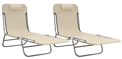 vidaXL Sonnenliegen Klappbar 2 STK. Creme Textilene und Stahl