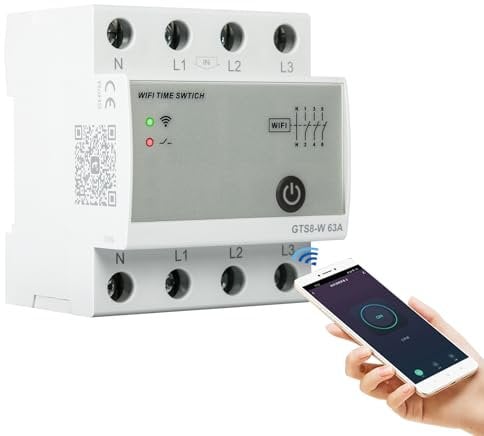 Jadeshay Interruttore WiFi Smart,63A 4P Interruttore Orario Intelligente Controllo Remoto Tramite Tuya APP Temporizzatore 220V Relè Timer per Casa Elettrodomestici e Intelligenti Casa