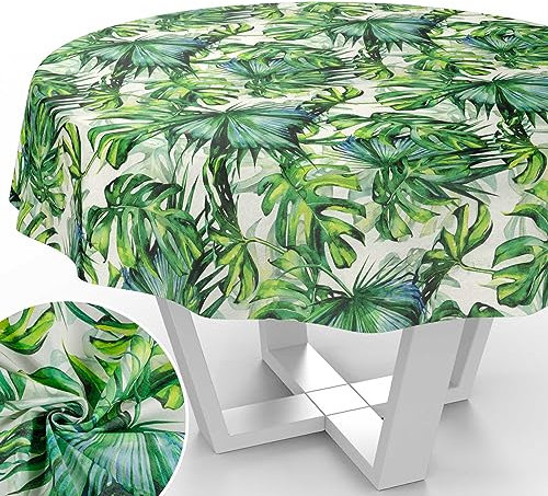 Stoff Tischdecke Tischwäsche Textil Tischtuch Baumwolle Polyester Gewebe abwaschbar pflegeleicht, in rund oval eckig Palmen Rund 140cm Schnittkante