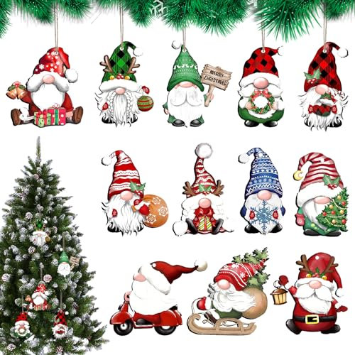 GAROMIA Weihnachten Anhänger Holz Wichtel Weihnachtsbaumschmuck Weihnachtsdeko Netter Weihnachtsmann Anhänger Weihnachtsdekoration Holzanhänger Weihnachten für Weihnachtsbaum Dekor