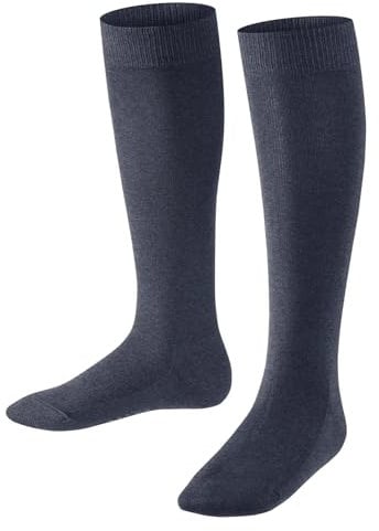 FALKE Unisex Kinder Kniestrümpfe Family K Kh nachhaltige Baumwolle lang einfarbig 1 Paar, Blau Dark Blue Melange 6688, 23-26