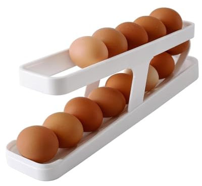 Voarge 2 Niveles Contenedores de Almacenamiento Organizador Huevos para Frigorífico, Dispensador de Huevos 13-14 Huevos rodante automático para Almacenamiento en Nevera