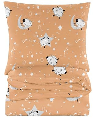 Cotton Market Bettwäsche - Bettwäsche Baumwoll-Mikrofaser - Bettwäsche-Sets 3 Teilig - Bettbezug 155x220 cm und 2 Kissenbezug 70x80 cm - Schafe, Orange