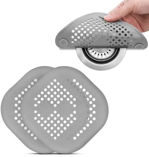2Pcs Silicone Drain Protector Sink Strainer Shower Drain Cover with Sucker Drain Hair Catcher Plughole Hair Trap Filter for Bathroom, Bathtub, and Kitchen Sink