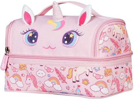 NOHOO Kids Lunch Bag, Cute Animal Print Insulated Big Lunch Bag, Kids Dual Compartment Leakproof Cooler Reusable Lunch Box Tote for Women Men Boy Girl Offices Travel Picnic