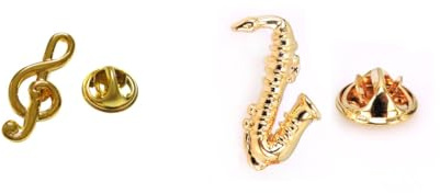 Generisch Lot de 2 broches dorées pour saxophone et clé de sol