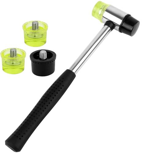 ZSMJAER Martillo de Goma de 25 mm Con 2 Cabezas de Mazo de Repuesto, Empuñadura Antideslizante, Apto para Madera, Cuero, Plástico, Etc