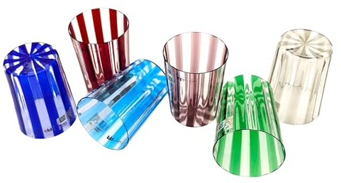 YourMurano - Murano Glass Tumblers Set for Water and Wine, Multicolor Striped Handmade Tumblers, Home Decor Idea, Trademark of Origin Included